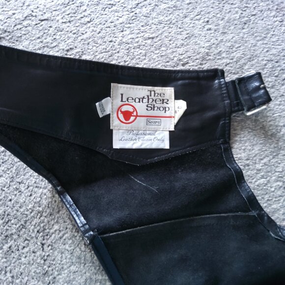 SEAR LEATHER SHOP BLACK LEATHER MOTORCYCLE CHAPS - Picture 3 of 4